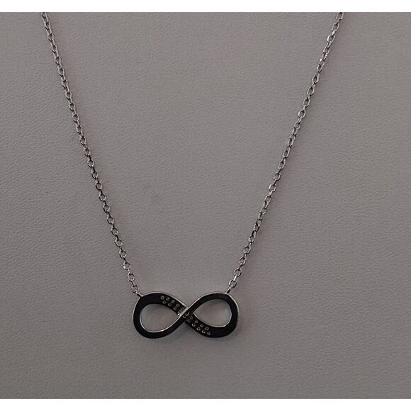 Sparkling Genuine Diamond Simulant Infinity Symbol Design Necklace~925 SS - Picture 2 of 4